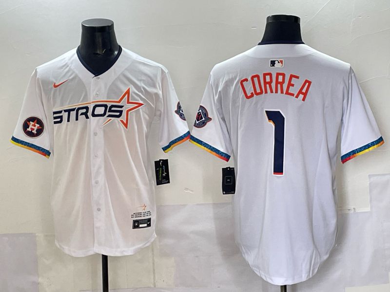 Men 2025 Houston Astros #1 Correa White Four generations Joint Name Nike MLB Jersey style 06->houston astros->MLB Jersey